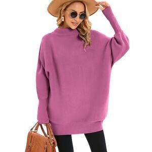 New Size Medium Oversized, Turtleneck, Batwing, Pink Tunic Sweater